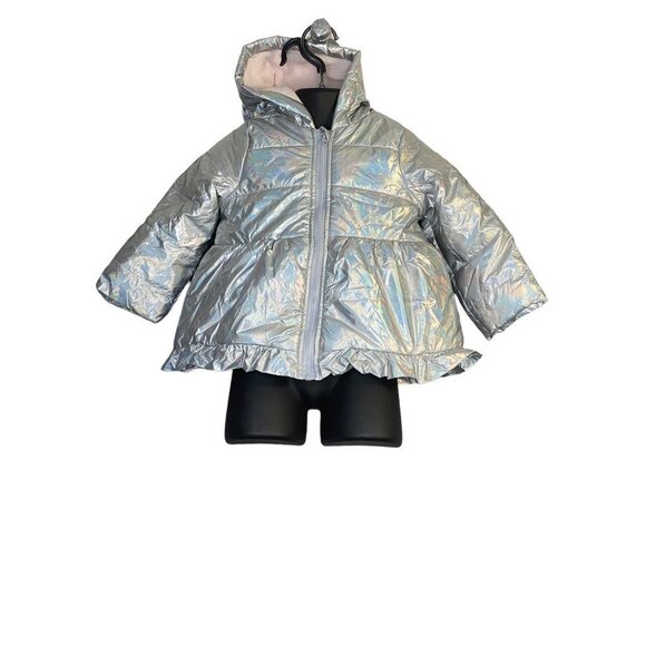 First Impressions Girls Puffer Jacket Silver Hooded Long‎ Sleeve Zipper 24M New - Picture 1 of 5